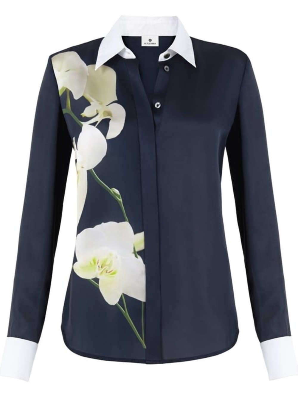 Altuzarra Navy Floral Button-Down Shirt with White Collar